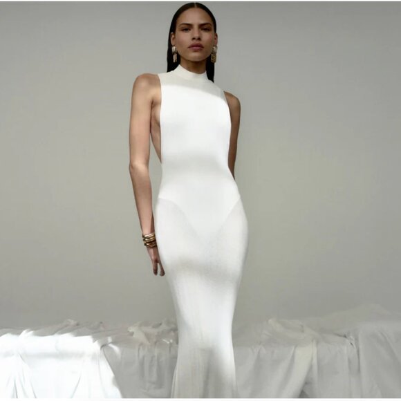 SELF-PORTRAIT White Racer Back Viscose Knit Maxi Dress (XS) - Picture 2 of 5